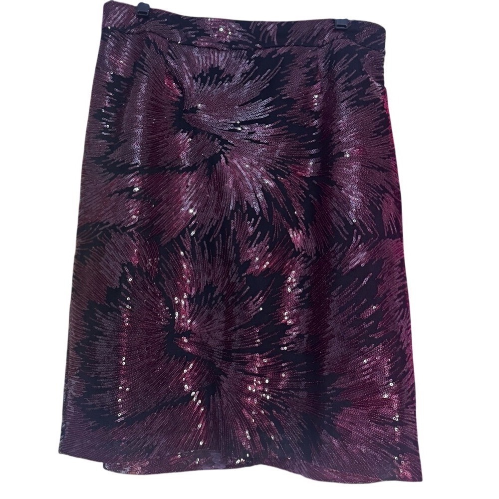 Nanette Lepore Burgundy Black Sequin Swirl‎ Pencil Skirt NWT Holiday Party